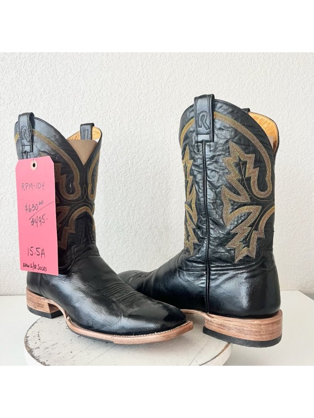 Rod Patrick Mens Cowboy Boots Size 15.5A Black Calf Leather Square Toe Western